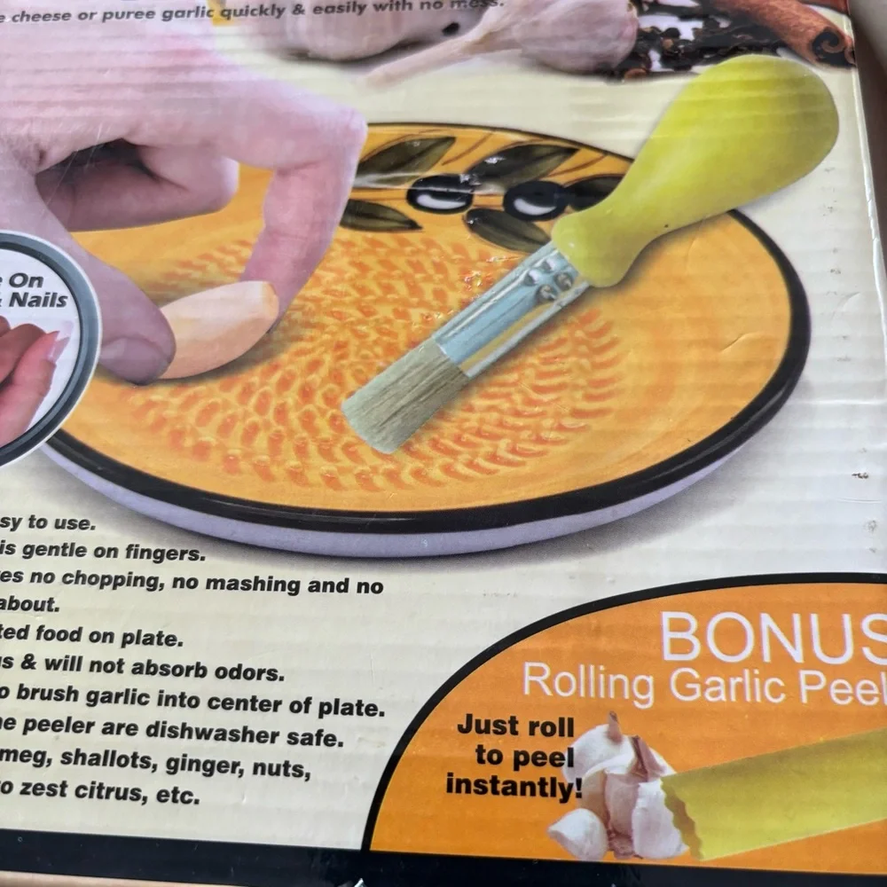 NEW As Seen On TV Yellow Olive Grater Mate Garlic/Cheese Peeler and Puree Set